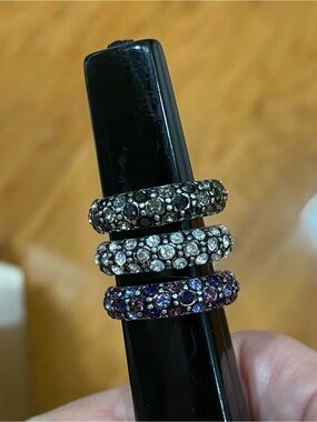 Brighton Triple Pavé Stackable Rings in Black, Clear and Purple